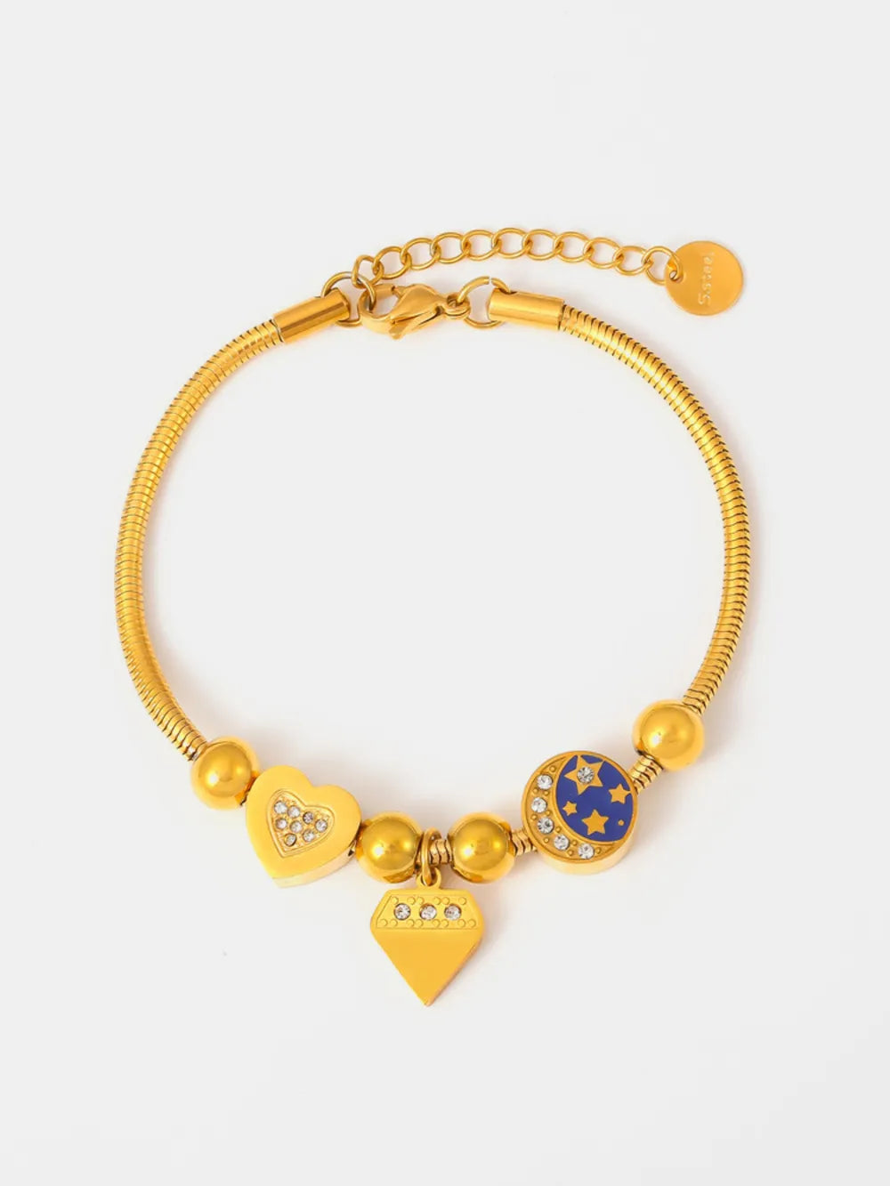 Stainless Steel Rhinestone Charm Bracelet OutfitFlow