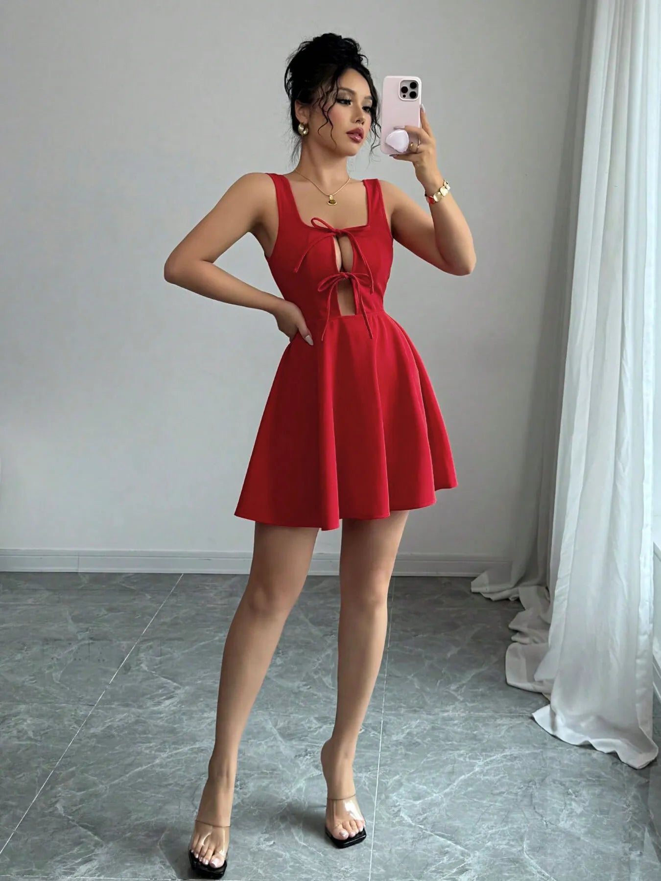 Tie Front Wide Strap Dress OutfitFlow