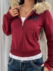 Fur Hooded Zip-Up Jacket Trendsi
