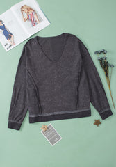 Waffle-Knit Notched Long Sleeve Sweatshirt