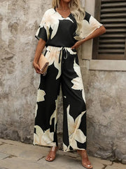 Printed V-Neck Top and Pants Set OutfitFlow