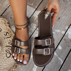 Open Toe Flats Sandals Brown OutfitFlow