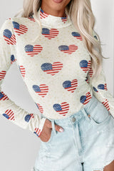 US Flag Heart Mock Neck Long Sleeve Bodysuit