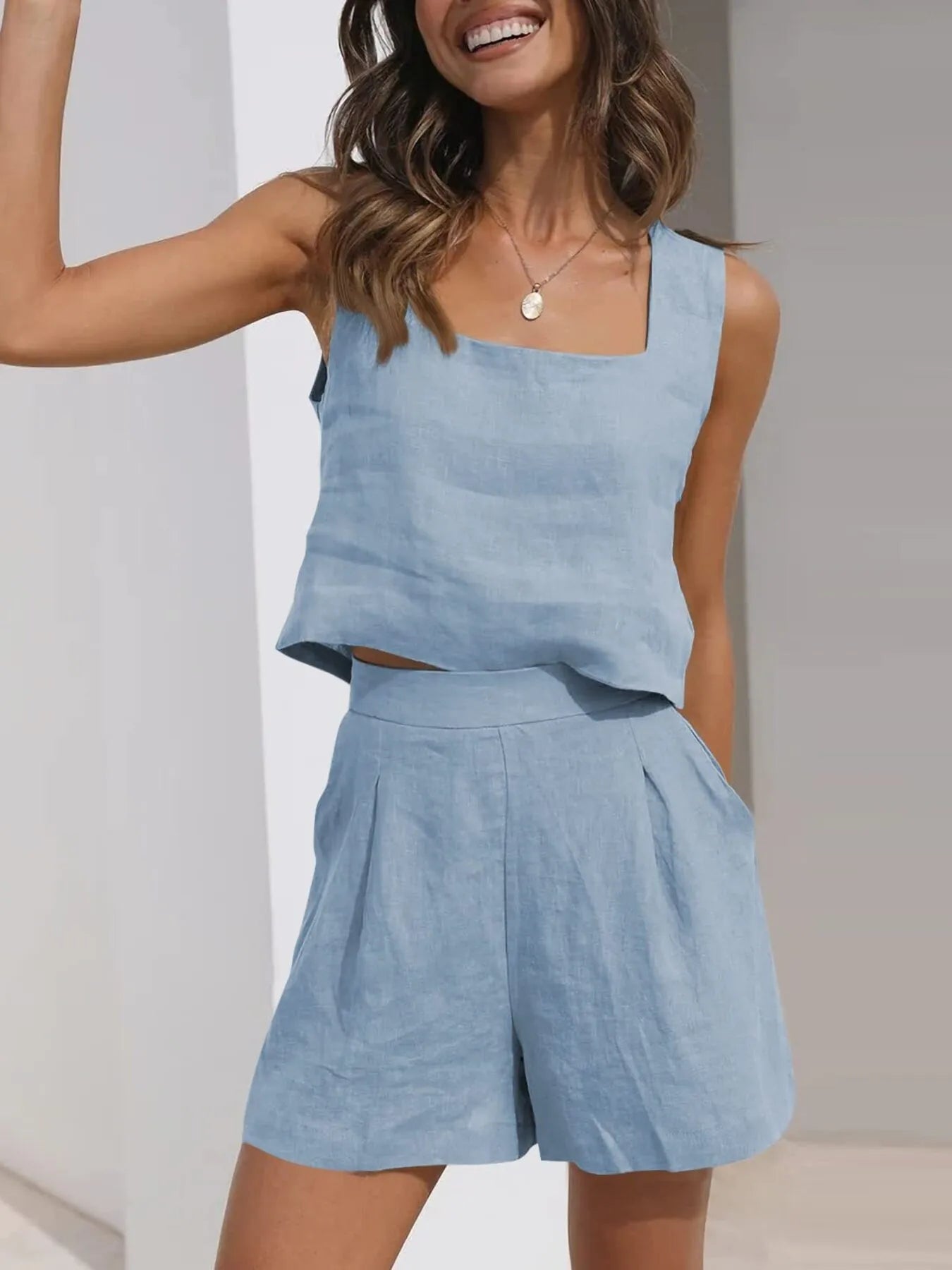 Square Neck Tank and Shorts Set OutfitFlow