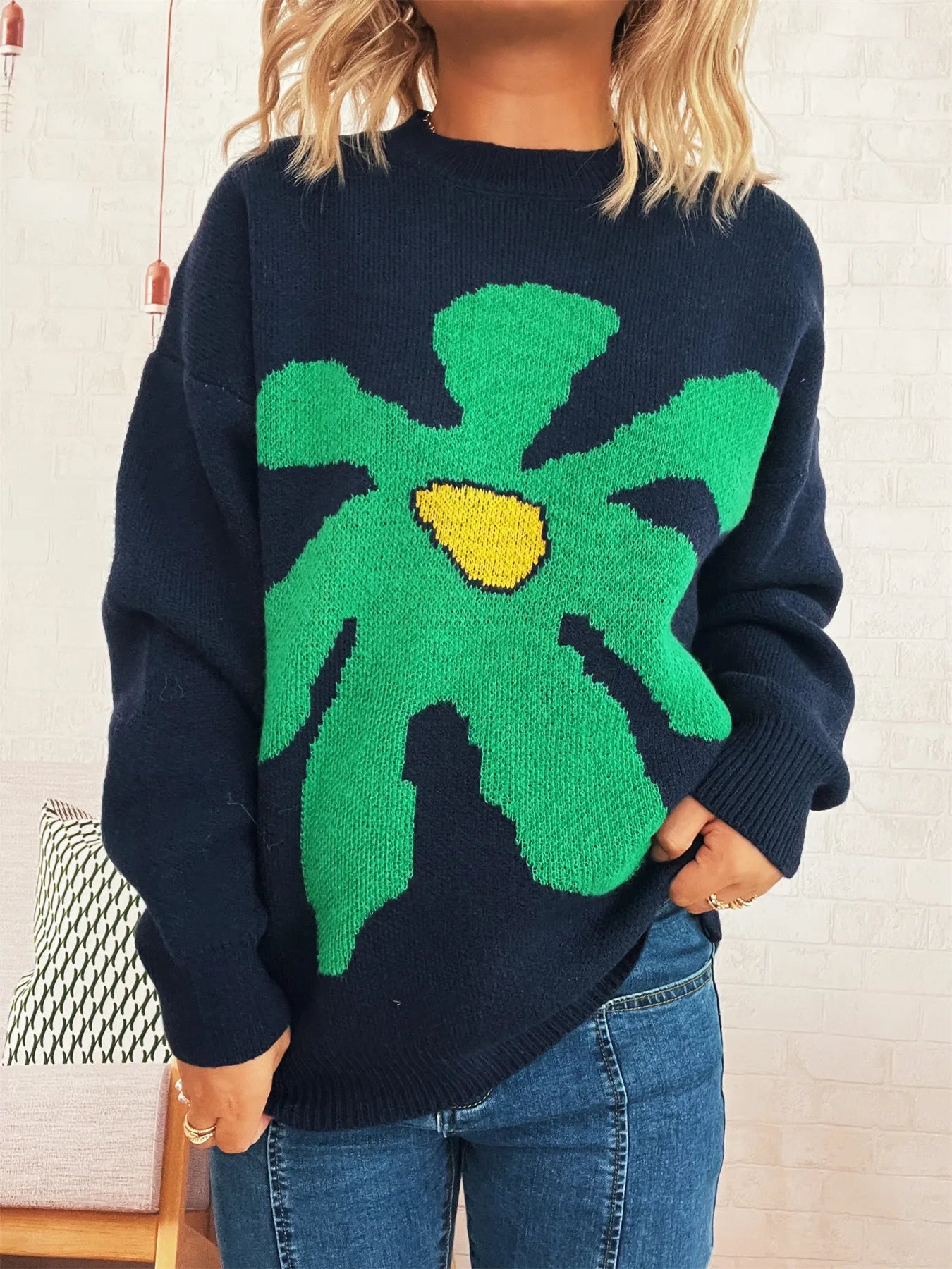 Flower Dropped Shoulder Sweater Trendsi