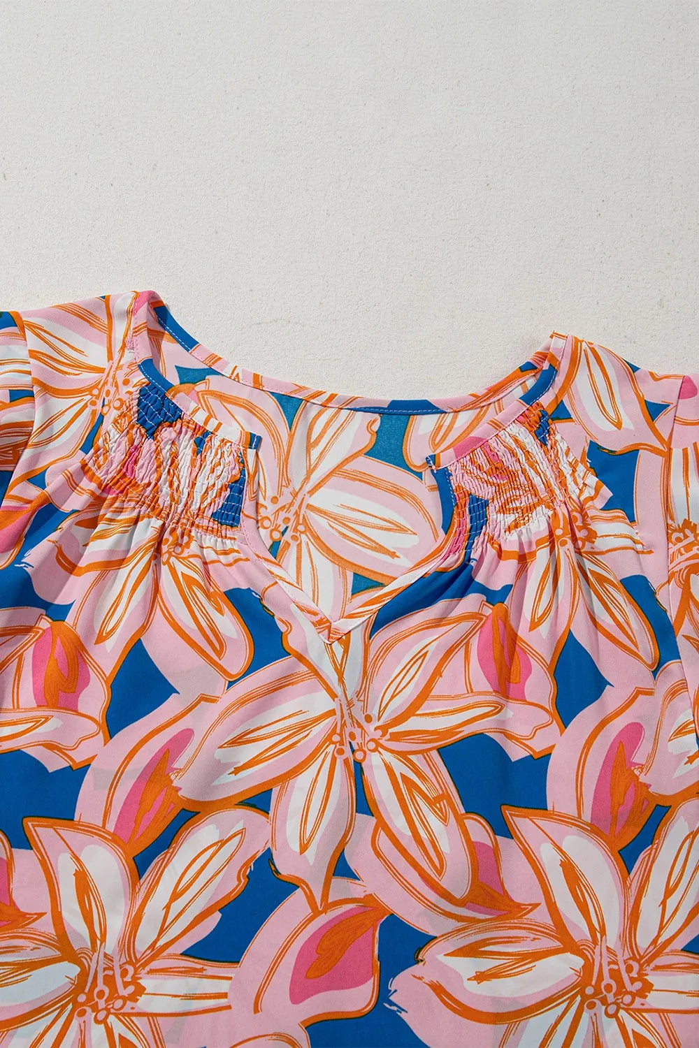 Flower Print Notched Neck Ruffle Sleeve Blouse OutfitFlow