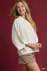 Umgee Textured Knit V-Neck Top Trendsi