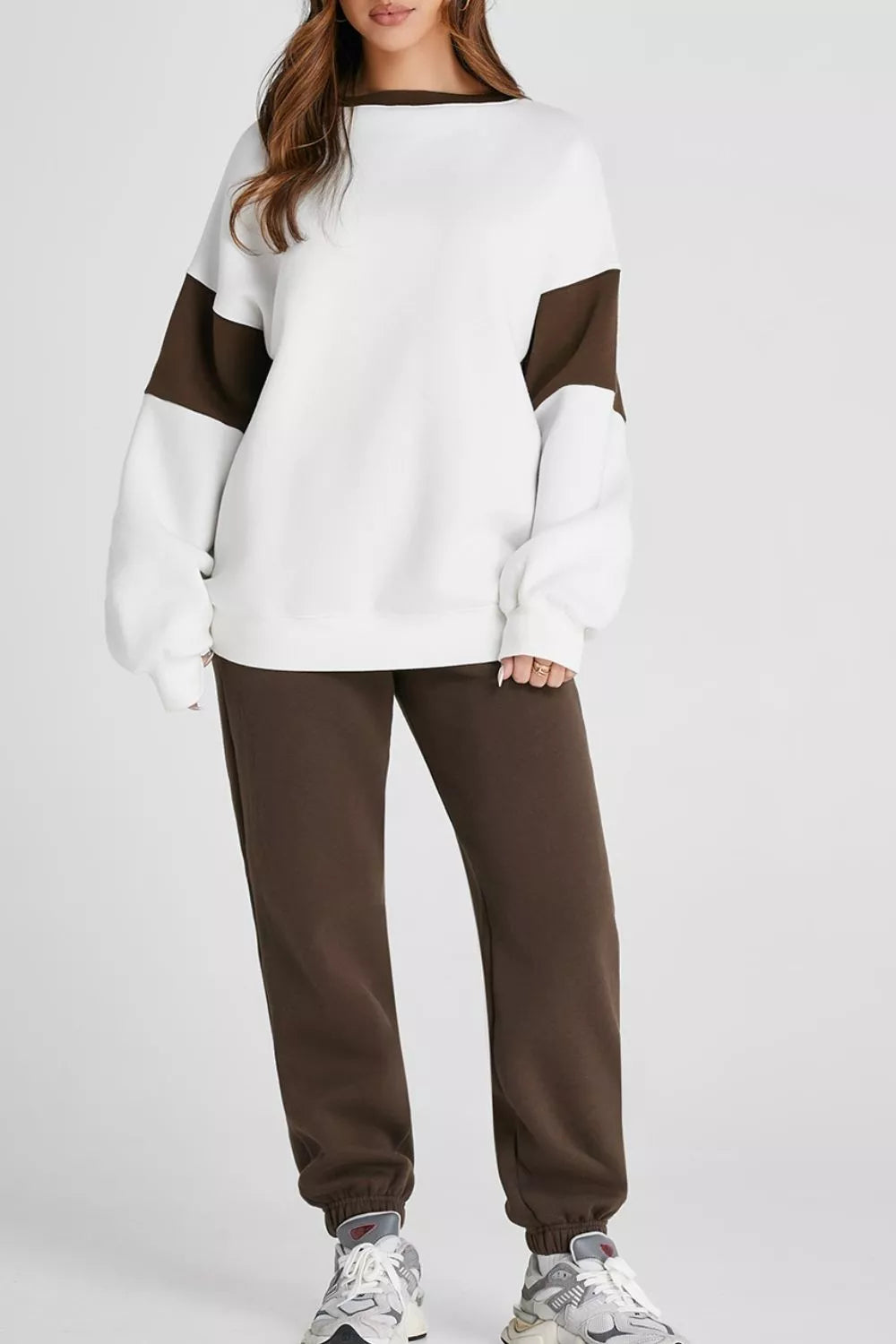Drop Shoulder Loose Sweatshirt and Joggers Active Set OutfitFlow