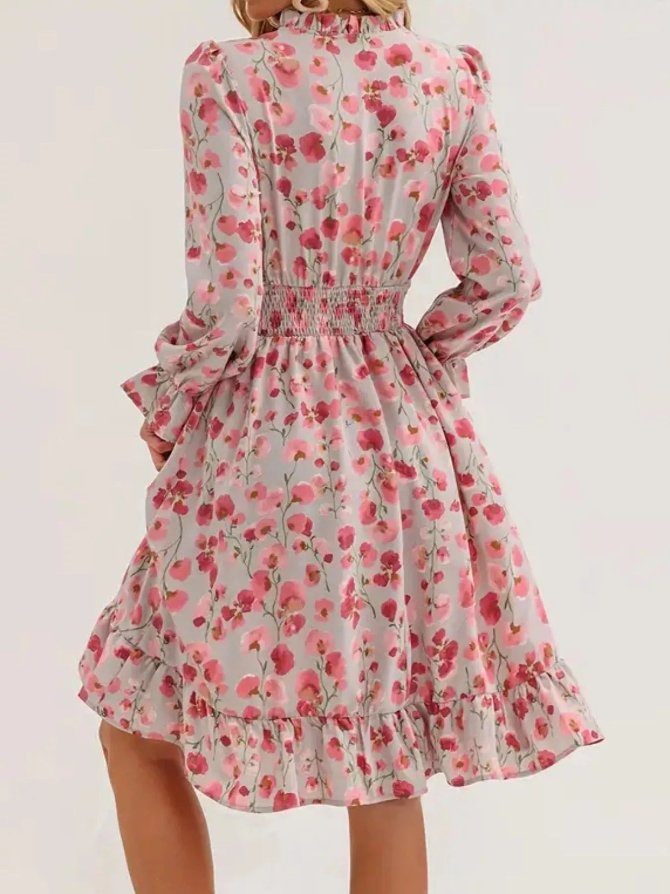 Floral Notched Flounce Sleeve Dress OutfitFlow