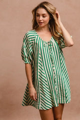 BiBi Puffy Sleeves Romper with Back Button Closure JADE OutfitFlow