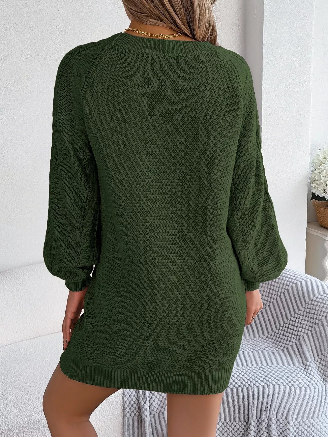 Diamond Cable Knit Sweater Dress with Long Sleeves OutfitFlow
