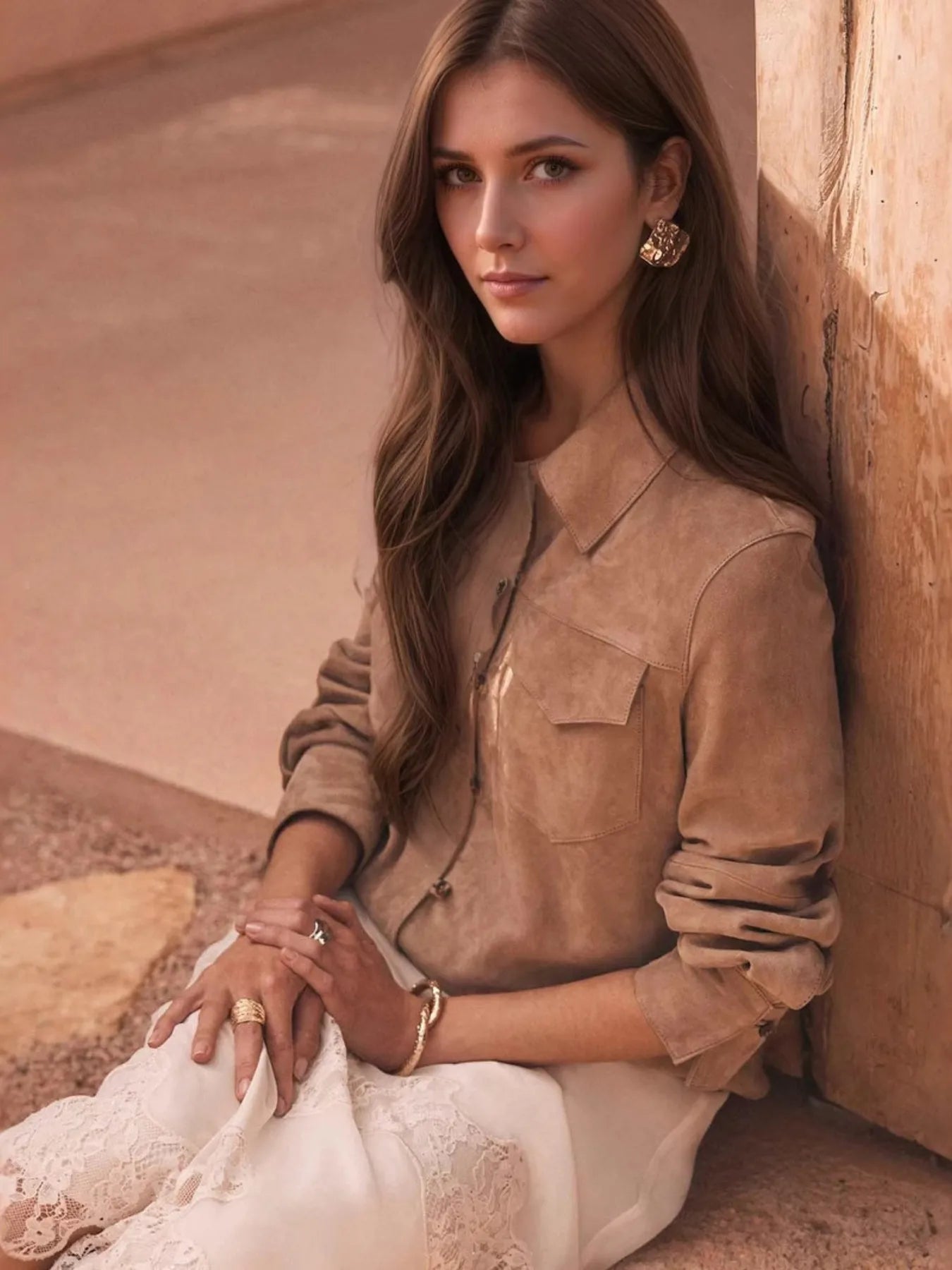 Button Front Long Sleeve Jacket OutfitFlow