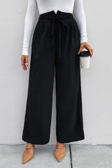 Outfit Flow - Perfee High Waist Ruched Tie Front Wide Leg Pants