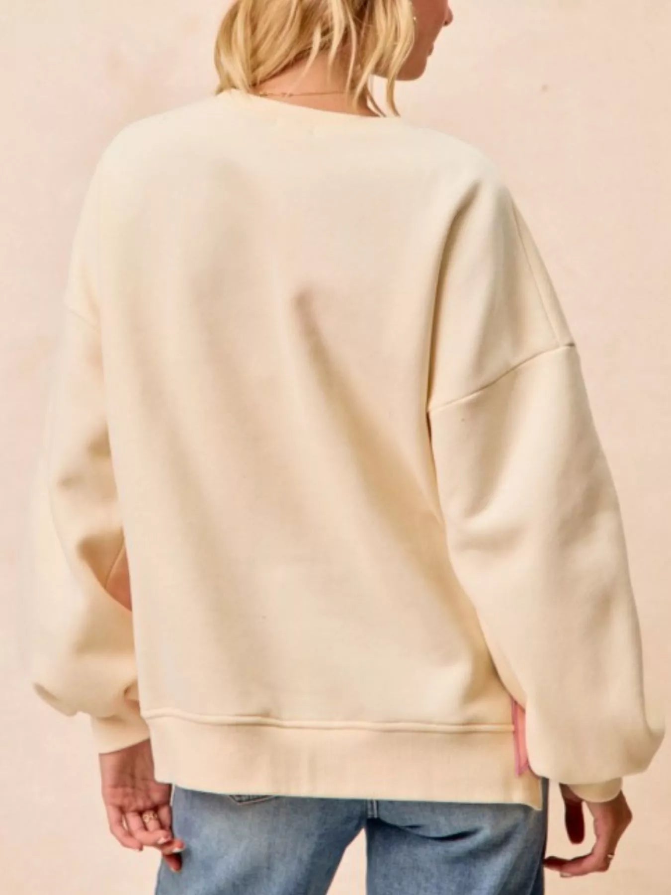 MERRY Bow Slit Crew Neck Christmas Sweatshirt OutfitFlow