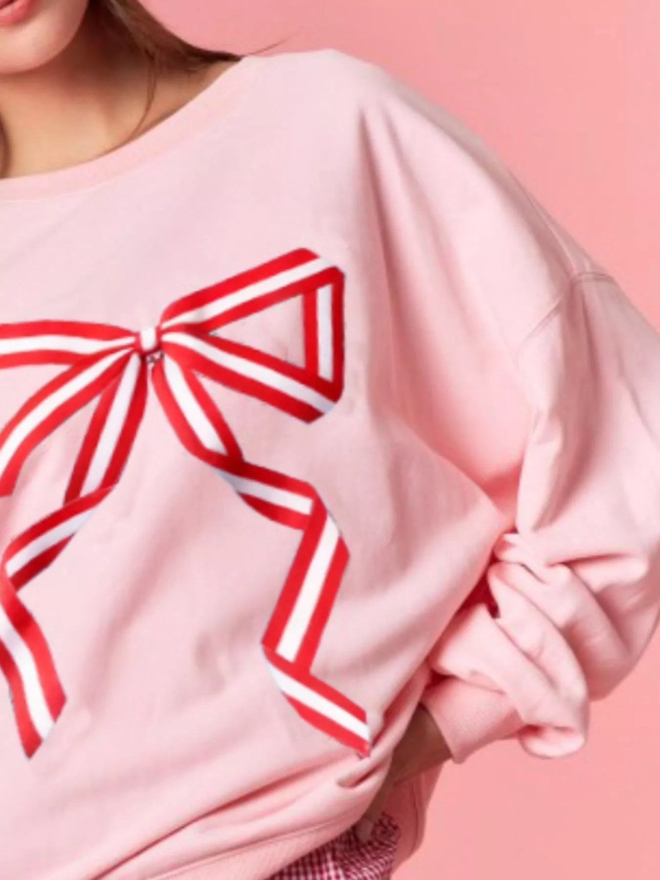 Bow Crew Neck Sweatshirt OutfitFlow