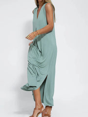 Full Size V-Neck Sleeveless Maxi Dress with Slit Plus Size OutfitFlow