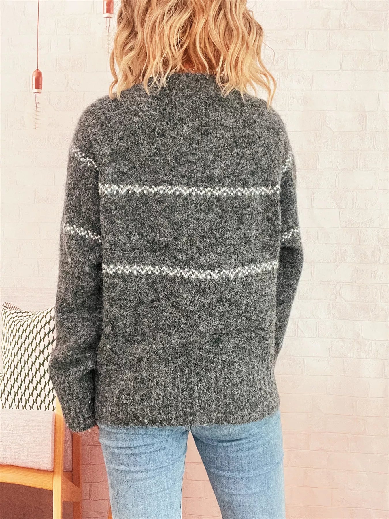 Ribbed Hem Flower Long Sleeve Sweater OutfitFlow