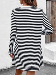 Outfit Flow - Heart Striped Round Neck Long Sleeve Mini Tee Dress