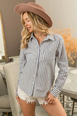 BiBi Lurex Linen Stripe Shirt Button Down Top OutfitFlow