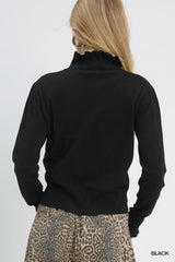 Umgee Ruffle Mock Neck Puff Sleeve Sweater OutfitFlow