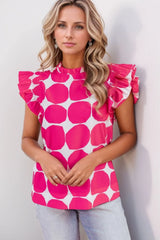 Bubblegum Pattern Frilled Collar Flutter Sleeve Top Strawberry OutfitFlow