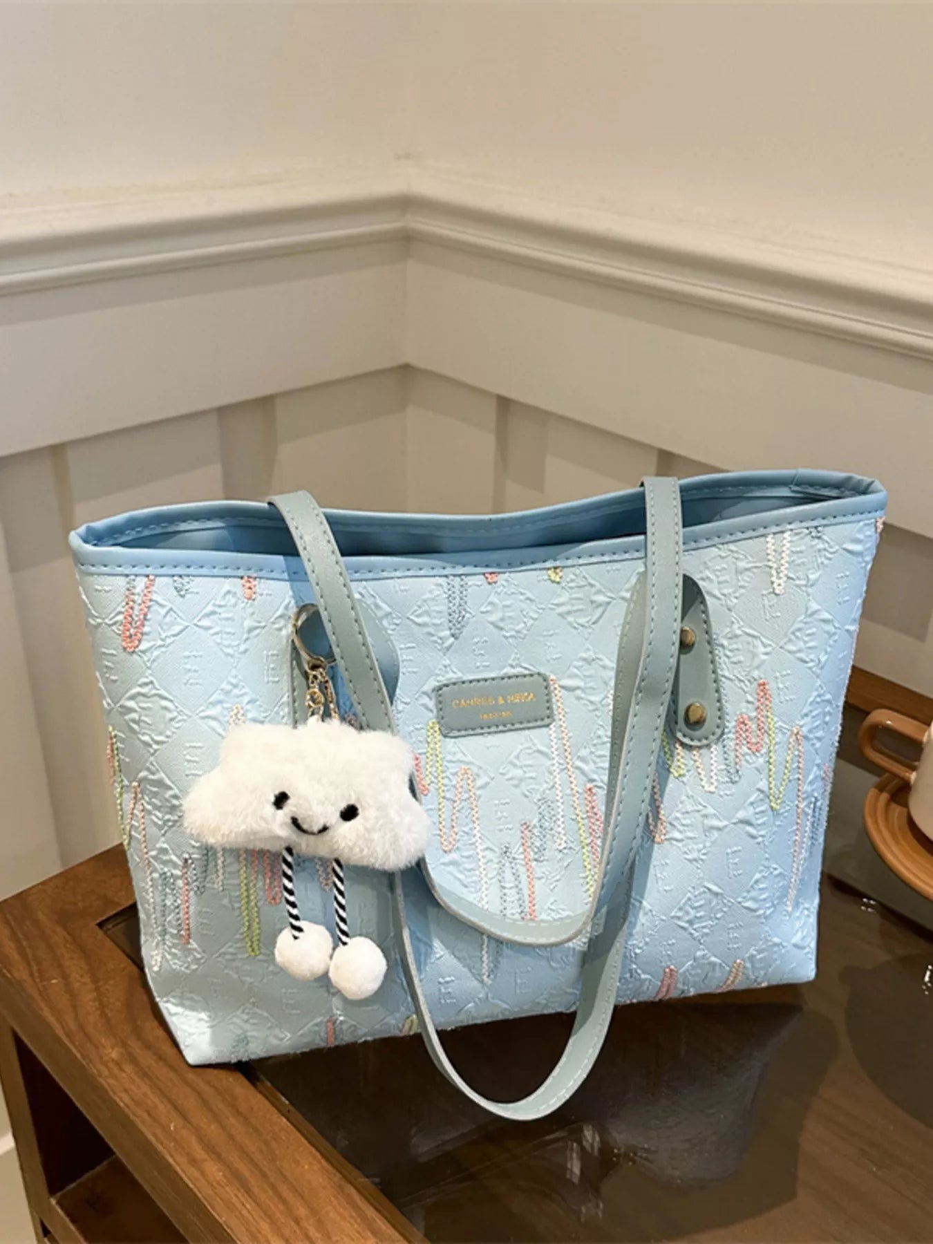 Embossed Pattern Shoulder Bag OutfitFlow