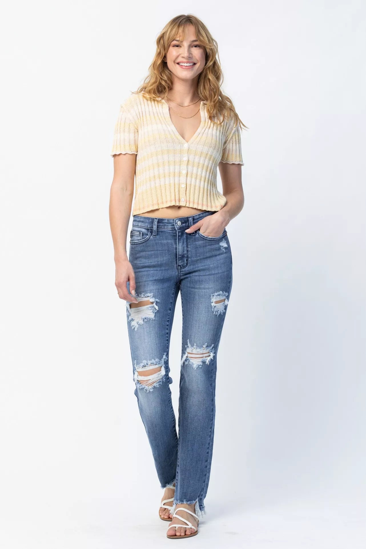 Judy Blue Full Size Mid Rise Destroy Straight Jeans Plus Size OutfitFlow