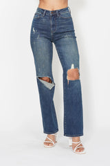 Judy Blue Full Size Hw Ripped Knee Dad Jeans Plus Size OutfitFlow