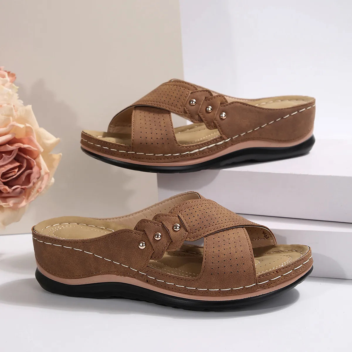 Crisscross Open Toe Wedge Sandals OutfitFlow