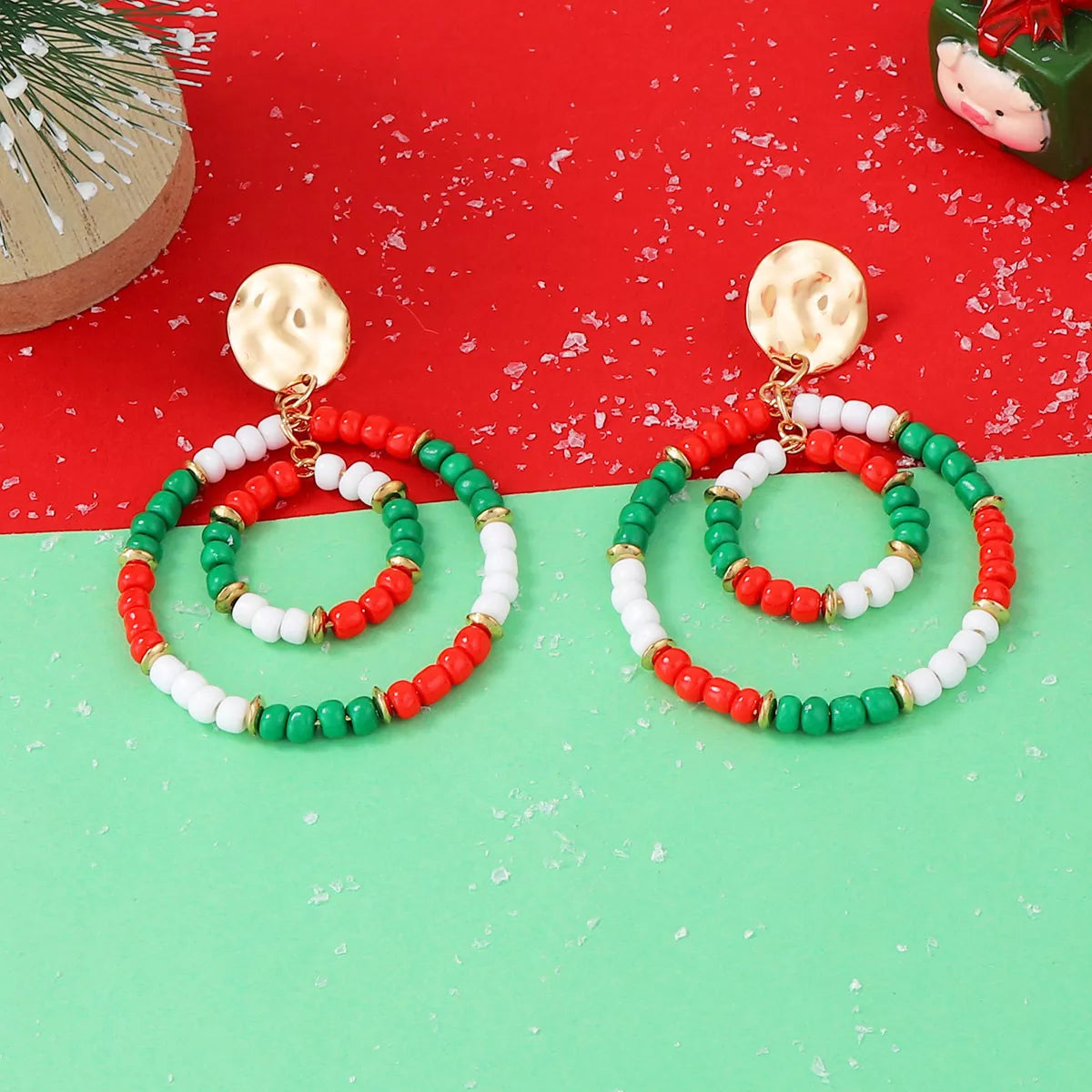 Christmas Beaded Hoop Earrings Multicolor One Size OutfitFlow