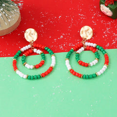 Christmas Beaded Hoop Earrings Multicolor One Size OutfitFlow