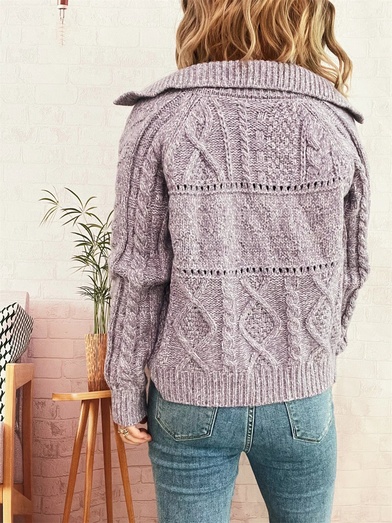 Openwork Cable Knit Button-Up Cardigan OutfitFlow