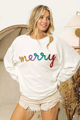 BiBi Merry Tinsel Lettering Drop Shoulder Sweatshirt OutfitFlow