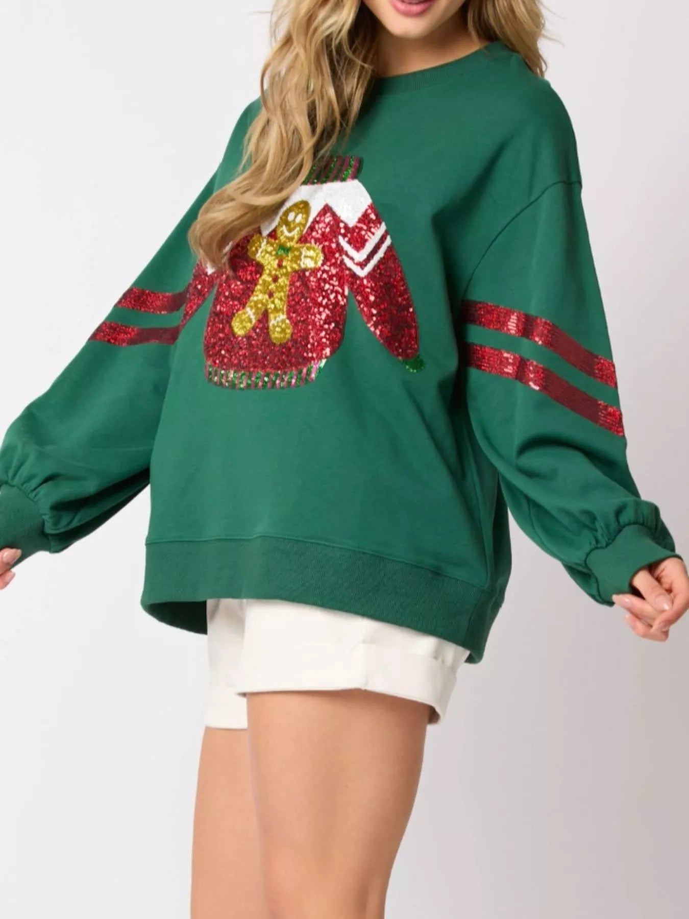 Christmas Sequin Santa Hat Holiday Sweatshirt OutfitFlow