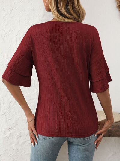 Mandy V-Neck Ruffle Half Sleeve Top OutfitFlow