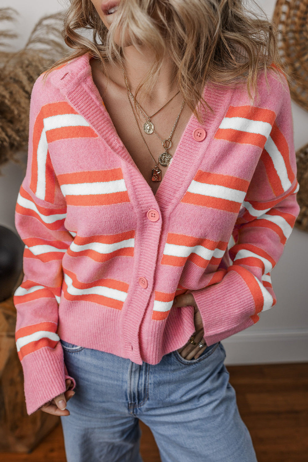 Outfit Flow - Striped Button Down Long Sleeve Cardigan