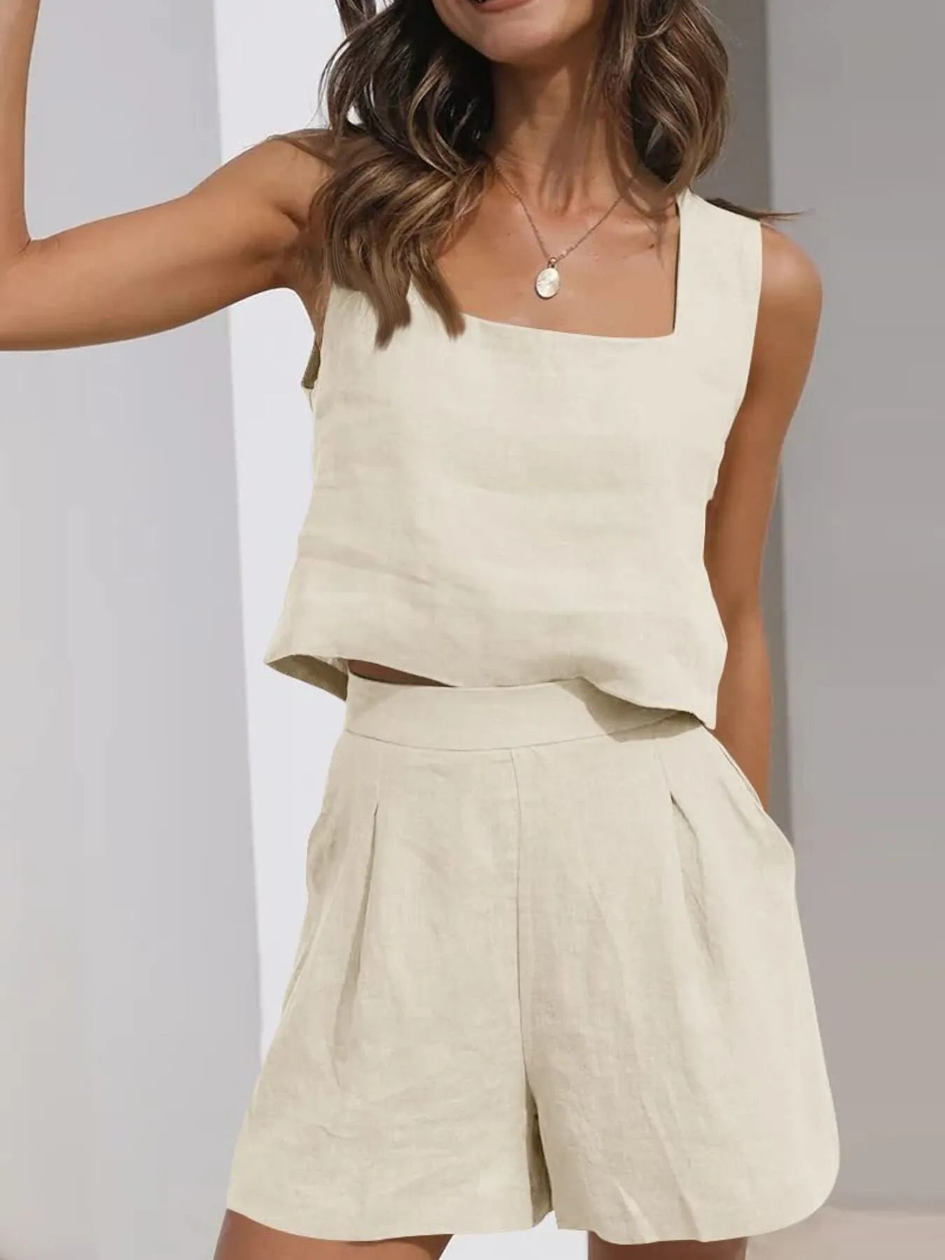 Square Neck Tank and Shorts Set OutfitFlow