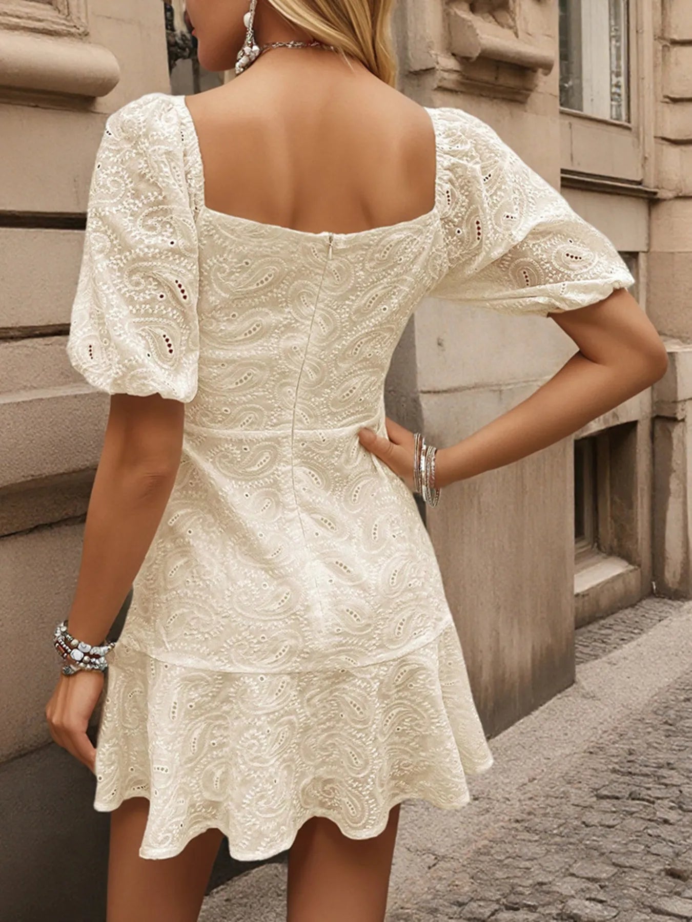 Eyelet Puff Sleeve Mini Dress OutfitFlow