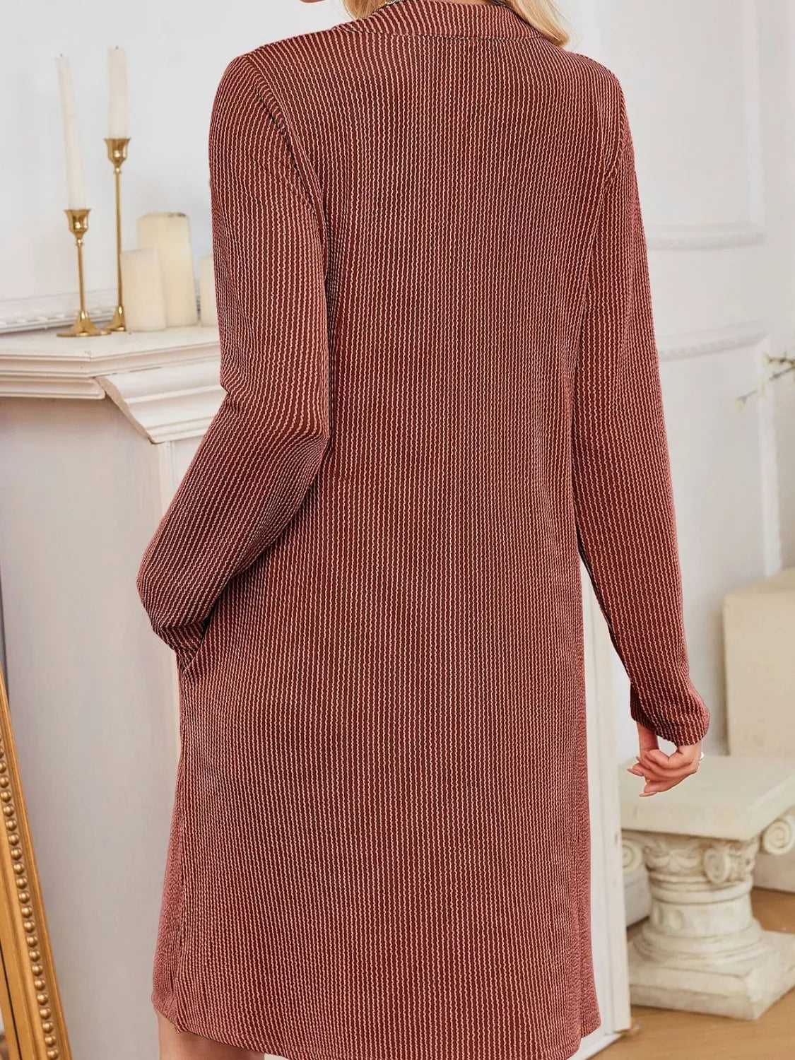 Casual Ribbed Knit Long Sleeve Dress Trendsi