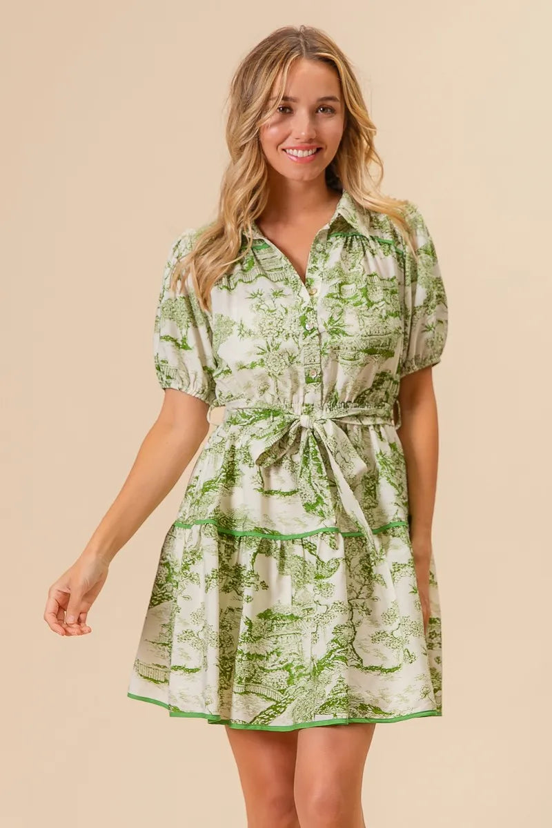 BiBi Woven Printed Tiered Dress OutfitFlow