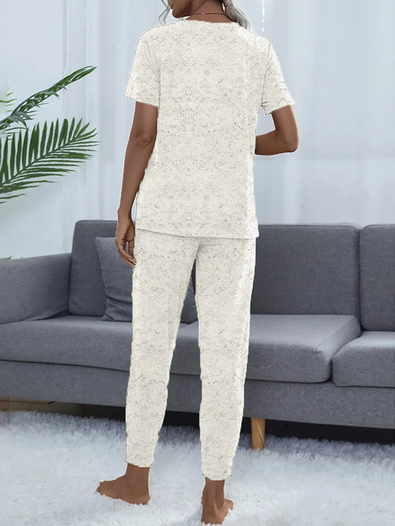 Round Neck Short Sleeve Top and Pants Lounge Set OutfitFlow