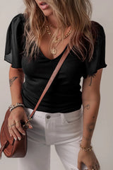 V-Neck Short Sleeve Blouse OutfitFlow