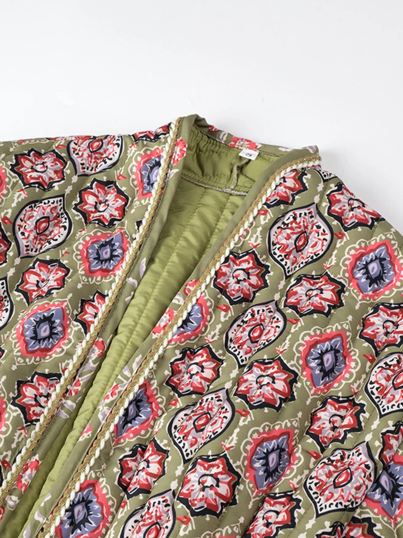 Belted Open Front Floral Winter Coat Trendsi