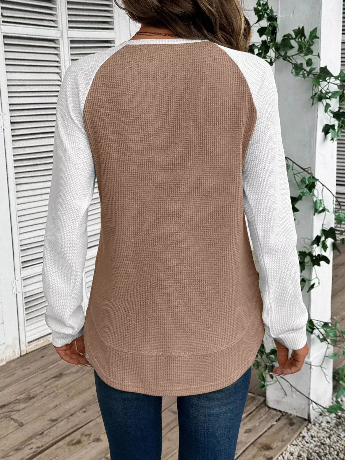 Waffle Knit Raglan Sleeve T-Shirt OutfitFlow