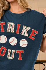 BiBi Strikeout Letter Patches Washed Short Sleeve Top OutfitFlow