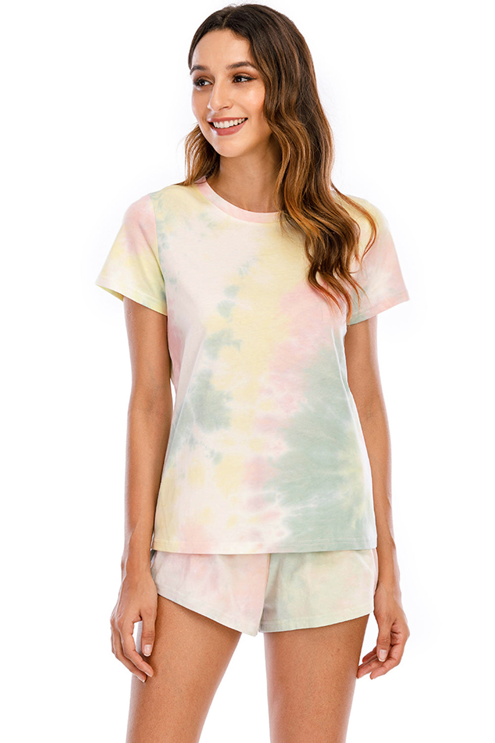 Outfit Flow - Tie-Dye Round Neck Short Sleeve Top and Shorts Lounge Set