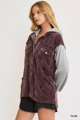 Umgee Contrast Hooded Chenille Jacket OutfitFlow