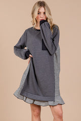 Ces Femme Striped Patchwork Round Neck Terry Sweatshirt Dress