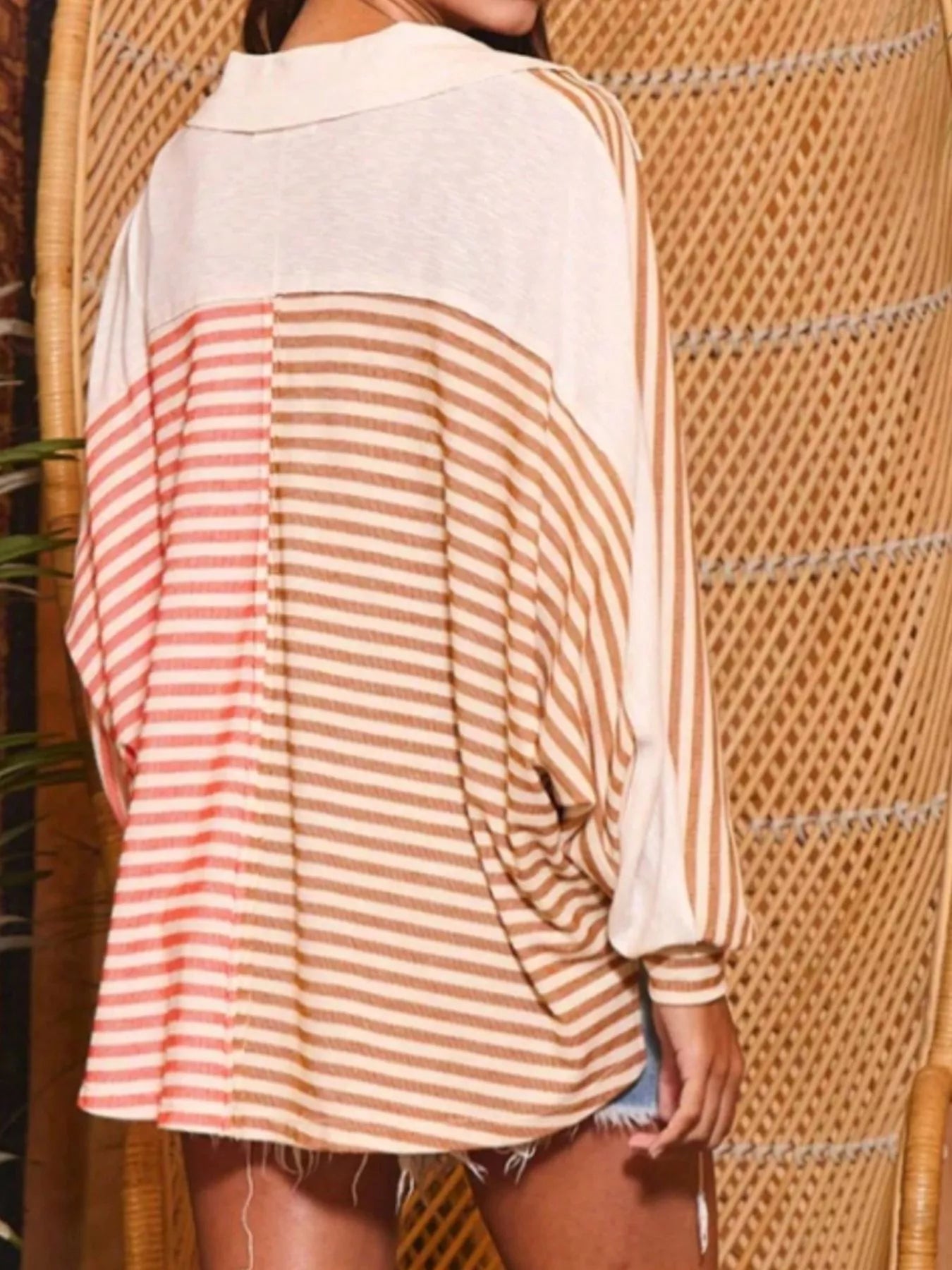Striped Oversized Half Button Sweatshirt OutfitFlow