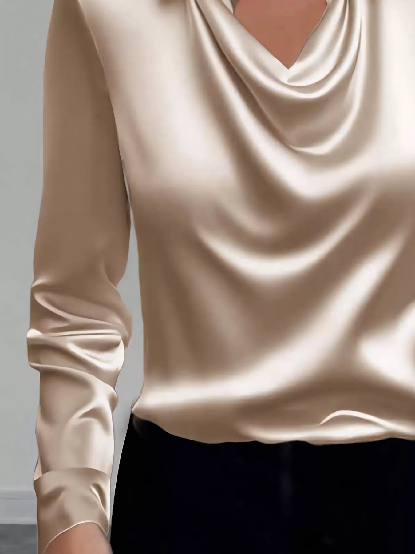 Satin Collared Neck Long Sleeve Blouse OutfitFlow